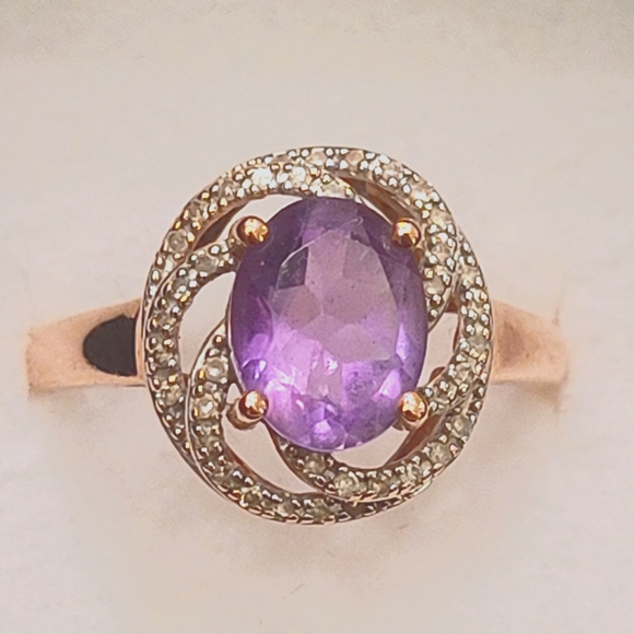 Rose Gold Amethyst and Diamond Ring Size 8